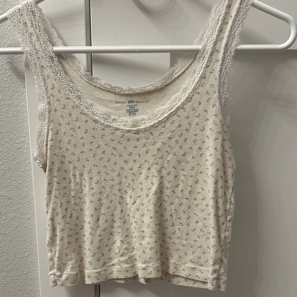 Brandy Melville Floral Cream Lace Tank Top